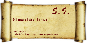 Simonics Irma névjegykártya